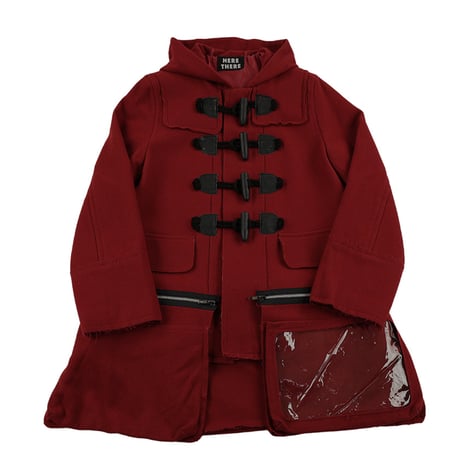 00’s HERE THERE ヒアゼア パンクファッションダッフルコート フリーサイズ ワインレッド（ジャンク商品）（腰のポケットは飾りポケットです）