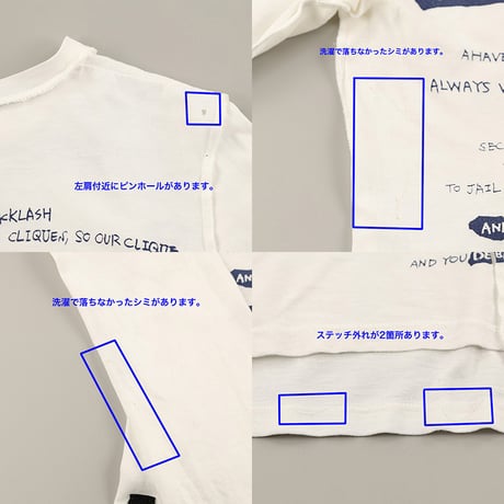 00’s HERE THERE ヒアゼア パンクファッション切替プリント長袖カットソー  フリーサイズ ホワイト（ジャンク商品）
