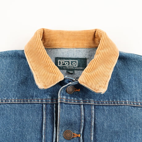 90’s Polo by Ralph Lauren ポロ ラルフローレン 襟コーデュロイデニムジャケット キッズ150サイズ インディゴブルー（ジャンク商品）