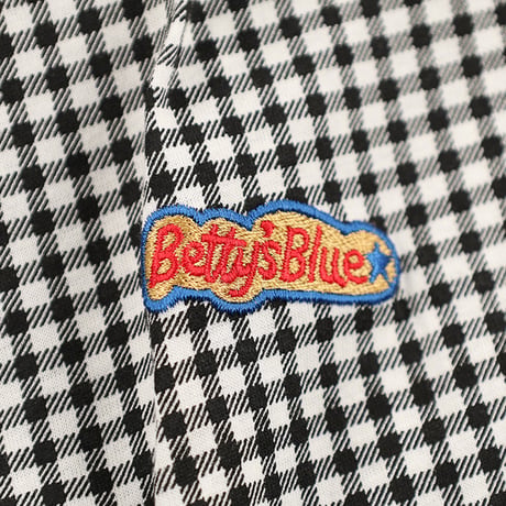 00’s BETTY’S BLUE ベティーズブルー ギンガムチェック＆ボーダーストライププリントデザインカットソー  9号(M)サイズ ブラック/ホワイト（ジャンク商品）