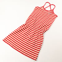 00’s WORLD WIDE LOVE! ワールドワイドラブ! ボーダーキャミワンピース フリーサイズ レッド/ベビーピンク（ジャンク商品）