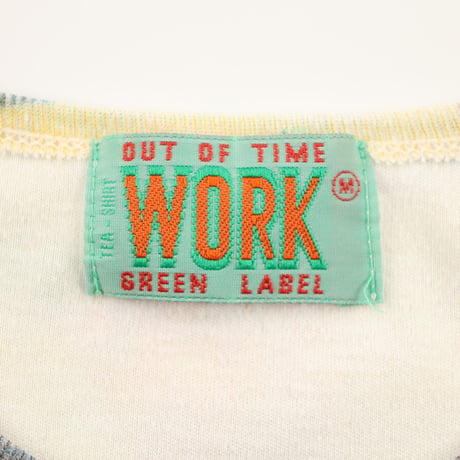 90’s OUT OF TIME WORK GREEN LABEL 総柄マリア様プリントTシャツ FREEサイズ クリームイエローベース（ジャンク商品）