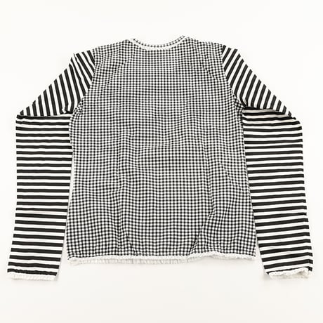 00’s BETTY’S BLUE ベティーズブルー ギンガムチェック＆ボーダーストライププリントデザインカットソー  9号(M)サイズ ブラック/ホワイト（ジャンク商品）