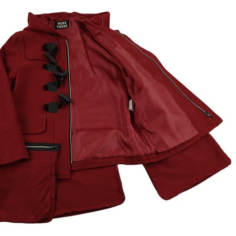 00’s HERE THERE ヒアゼア パンクファッションダッフルコート フリーサイズ ワインレッド（ジャンク商品）（腰のポケットは飾りポケットです）