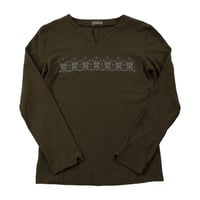 00’s V・E・S 胸プリントボートネックロングTシャツ フリーサイズ オリーブ（ジャンク商品）
