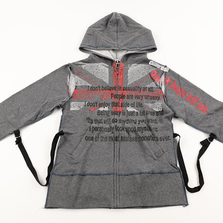00’s HERE THERE ヒアゼア ロンドンパンクフーディーカットソー  フリーサイズ チャコールグレー（ジャンク商品）