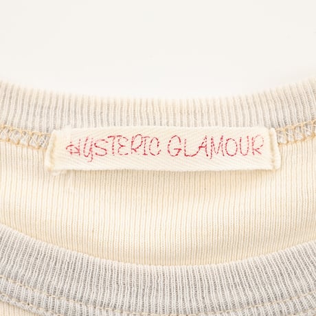 00’s HYSTERIC GLAMOUR ヒステリックグラマー 胸プリント7分袖ラグラン風カットソー FREEサイズ オフホワイト/グレー（ジャンク商品）