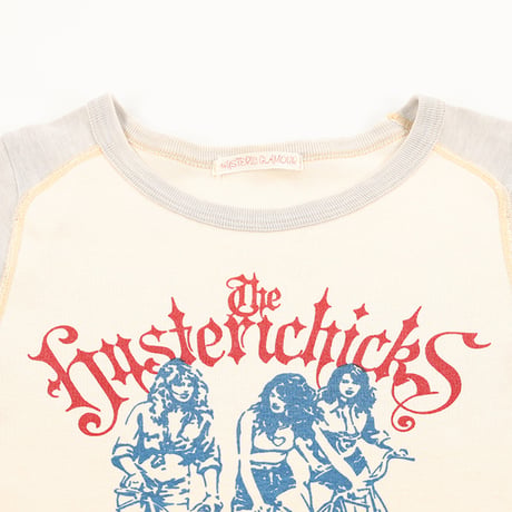 00’s HYSTERIC GLAMOUR ヒステリックグラマー 胸プリント7分袖ラグラン風カットソー FREEサイズ オフホワイト/グレー（ジャンク商品）