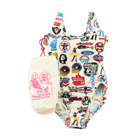 00’s HYSTERIC GLAMOUR ヒステリックグラマー 総柄プリントワンピース水着 FREEサイズ オフホワイト（ジャンク商品）