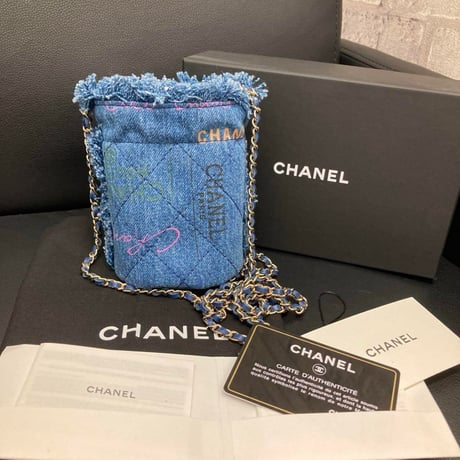 CHANEL シャネル デニム 巾着 ミニクラッチ ショルダーバッグ