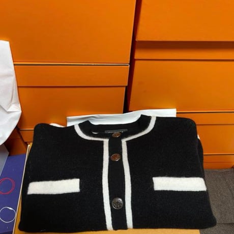 CHANEL  シャネル ジャケット カシミヤ セーター 36 黒×白