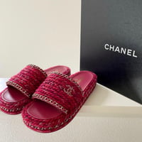 CHANEL シャネル フラットサンダル レッド ツイード 38 シャネル 22P