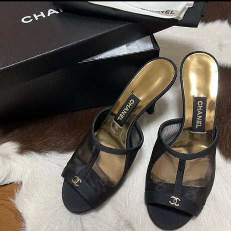 CHANEL  シャネル  シースルーメッシュ グログランミュール