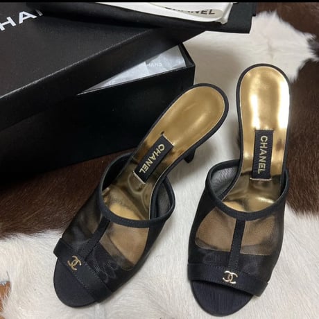 CHANEL  シャネル  シースルーメッシュ グログランミュール