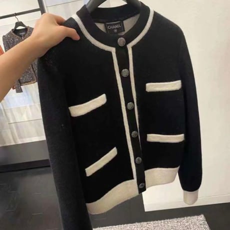 CHANEL  シャネル ジャケット カシミヤ セーター 36 黒×白