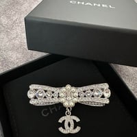 CHANEL  シャネル シルバー リボンブローチ CCロゴ