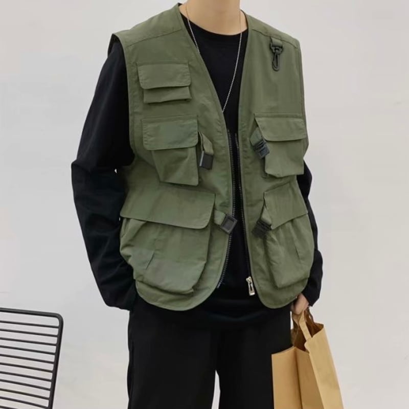 ブラックS即納】Pocket vest T268 多ポケットベスト | 韓国