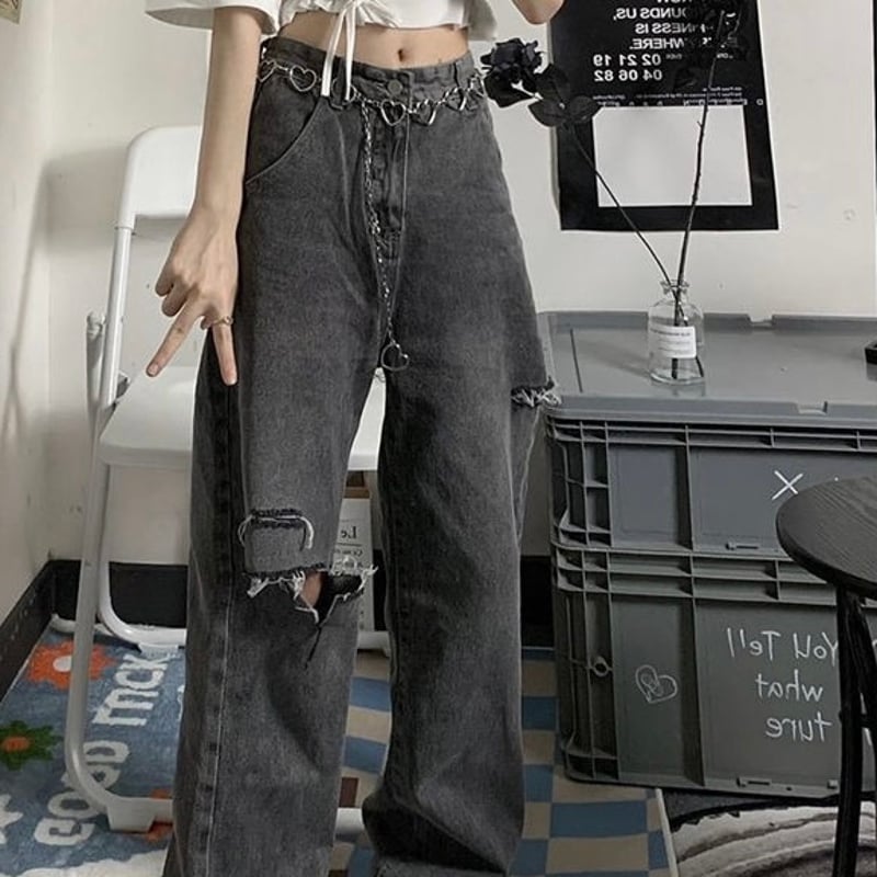 即納】GrayDenim(damage) Bt209 グレー ブラック ダメージ デニム |