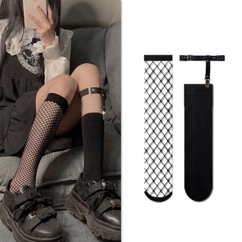 即納】Net Garter socks Ot43 ガーターベルト 網タイツ 網みソックス