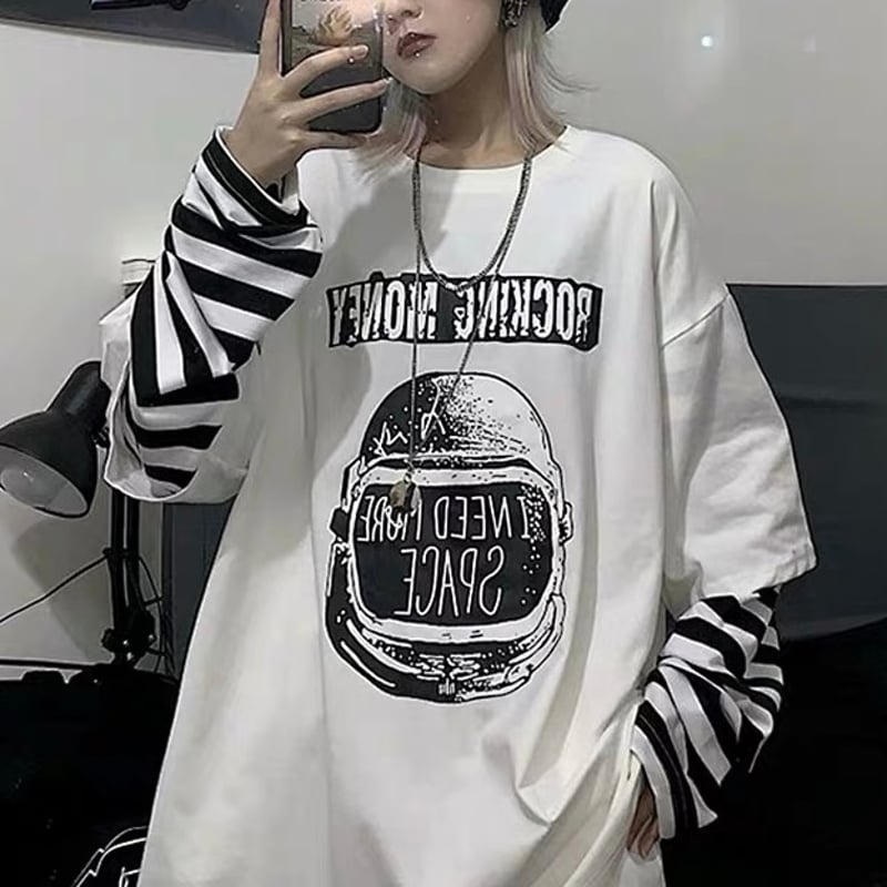 即納】レイヤード ボーダー トップス T213 layered border tops |