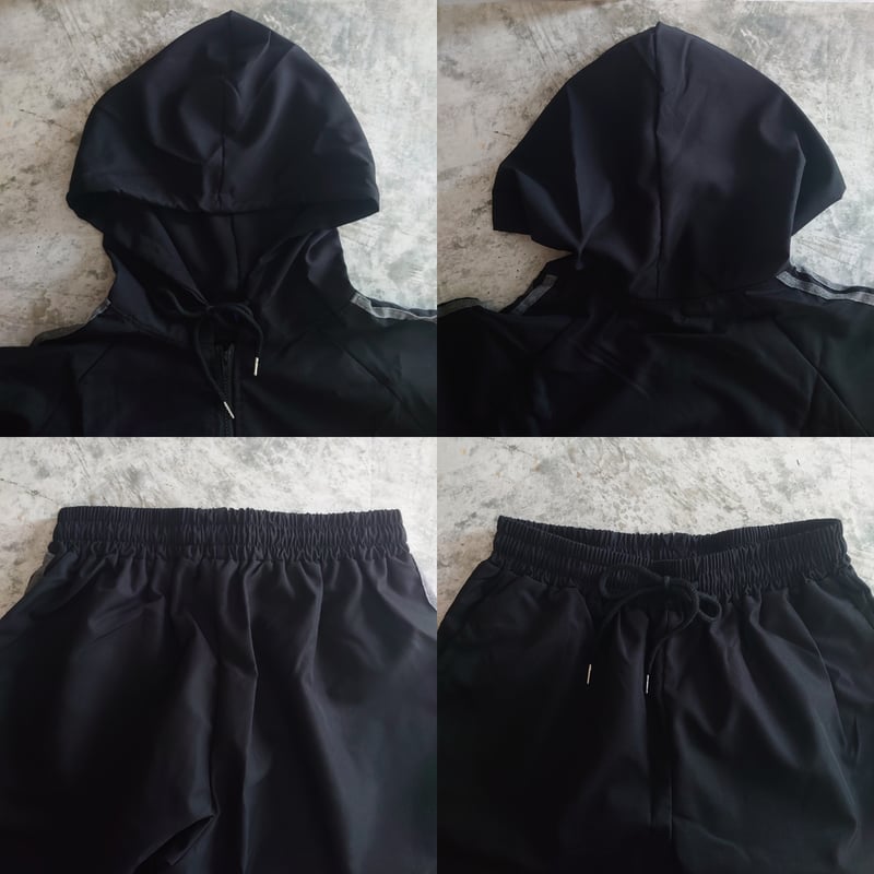 ブラックLサイズ即納】ジャージ ラインセットアップ フード 前開き