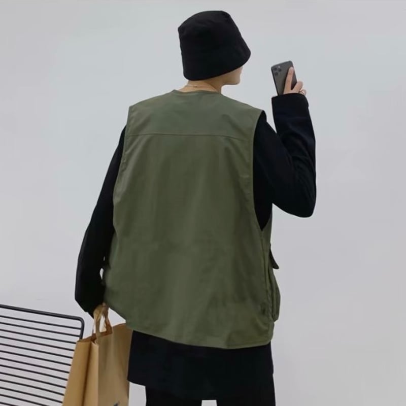 ブラックS即納】Pocket vest T268 多ポケットベスト | 韓国