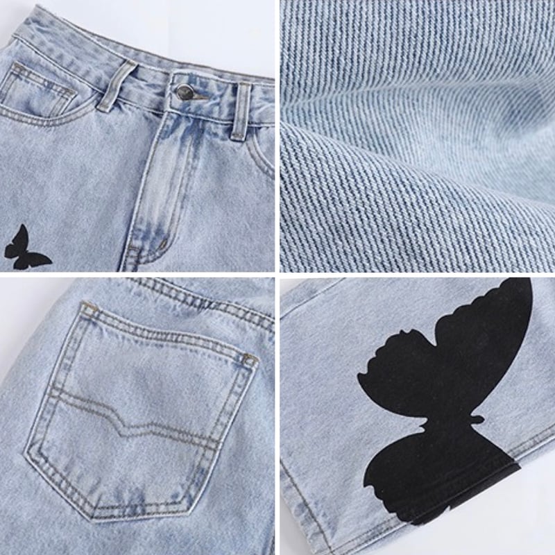 XLサイズ即納】バタフライ 蝶 プリント デニム butterfly denim Pant