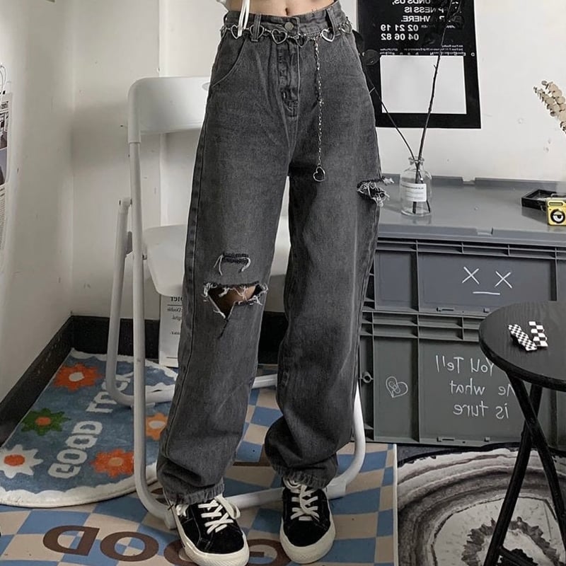 即納】GrayDenim(damage) Bt209 グレー ブラック ダメージ デニム |