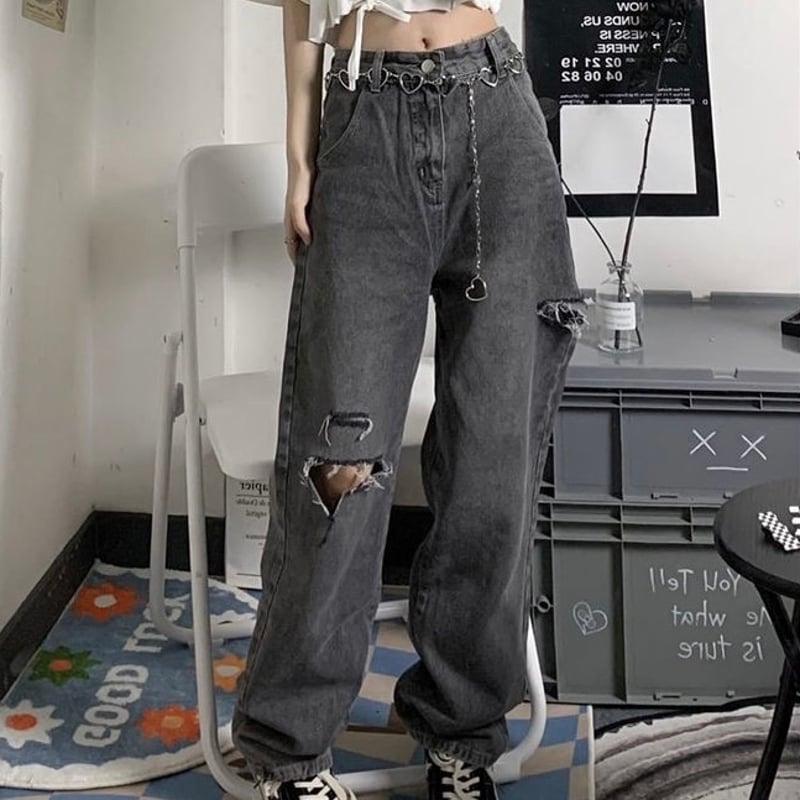 即納】GrayDenim(damage) Bt209 グレー ブラック ダメージ デニム |