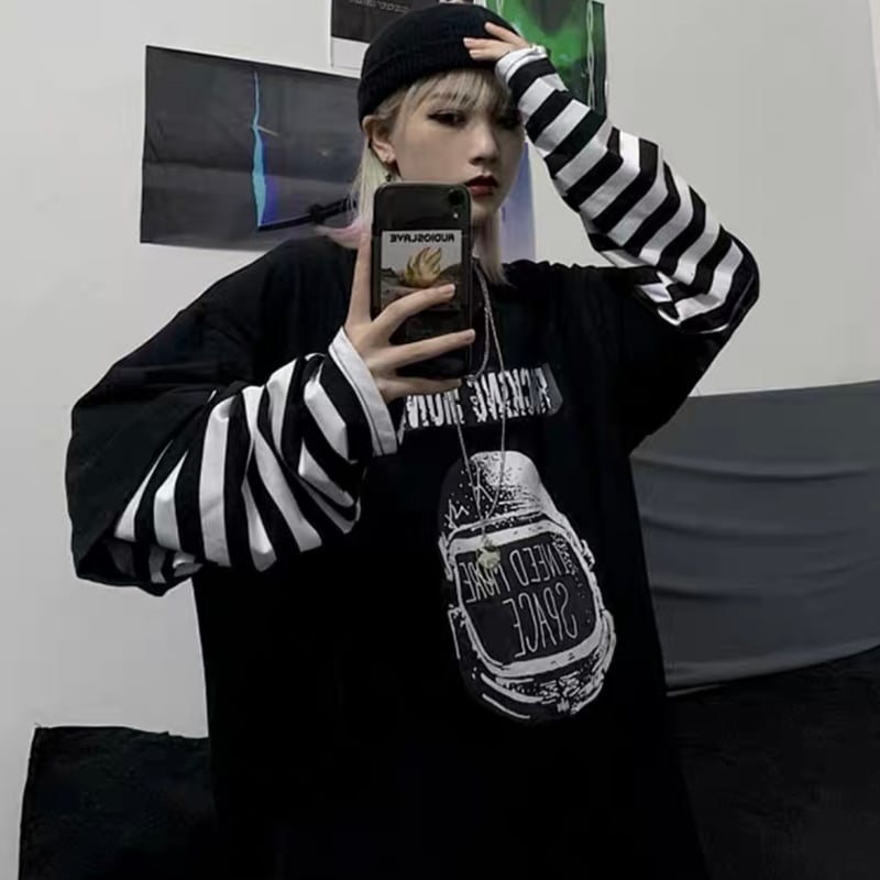 即納】レイヤード ボーダー トップス T213 layered border tops |