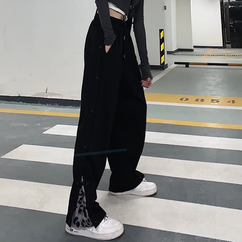 ブラック即納】leopard line pants Bt87 レオパード ヒョウ柄 ラインパ