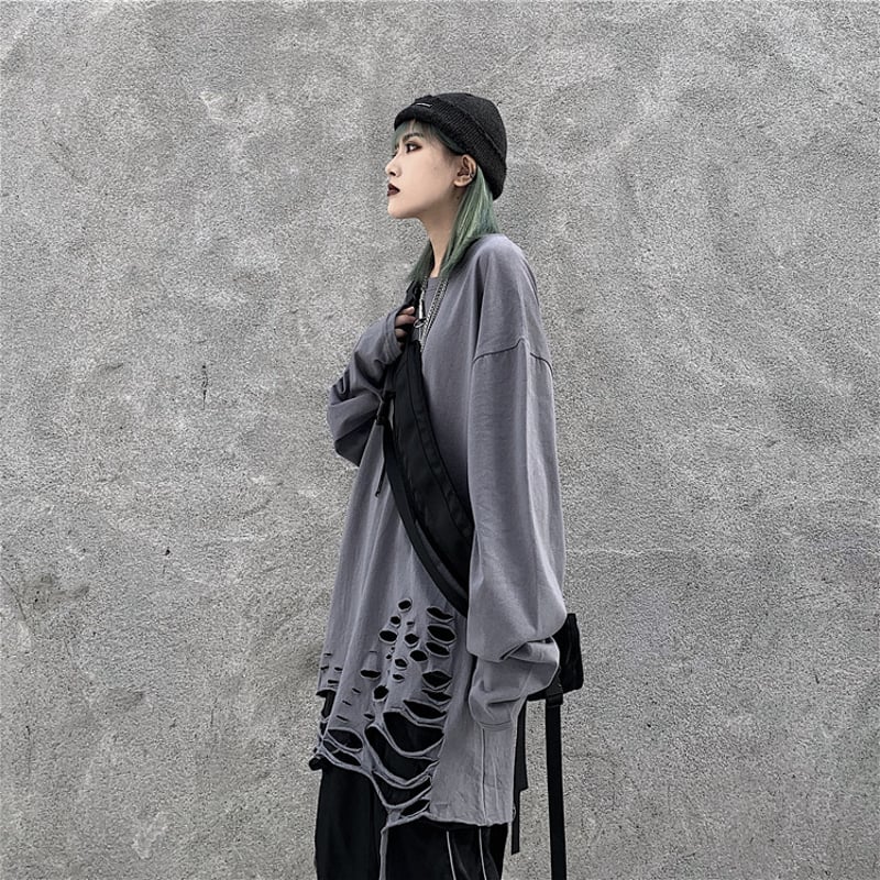 即納】Damage Long sleeve Tshirt T28 ダメージ 長袖 Tシャツ