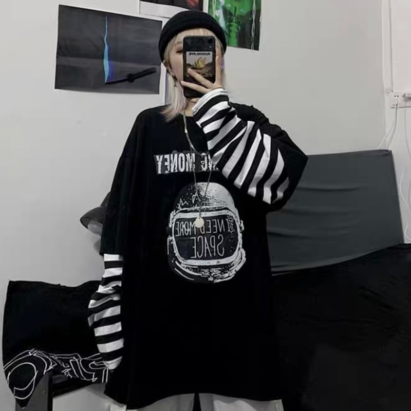 即納】レイヤード ボーダー トップス T213 layered border tops |