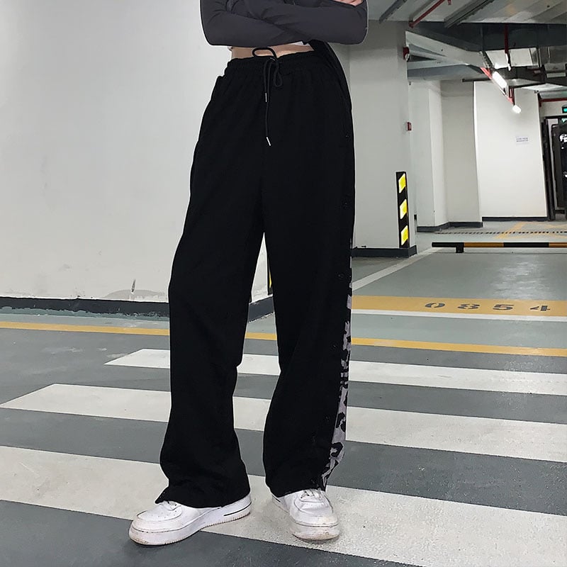  ヒョウ柄 ラインパンツ Sサイズ ブラック即納】leopard line pants Bt87 レオパード ヒョウ柄 ラインパ