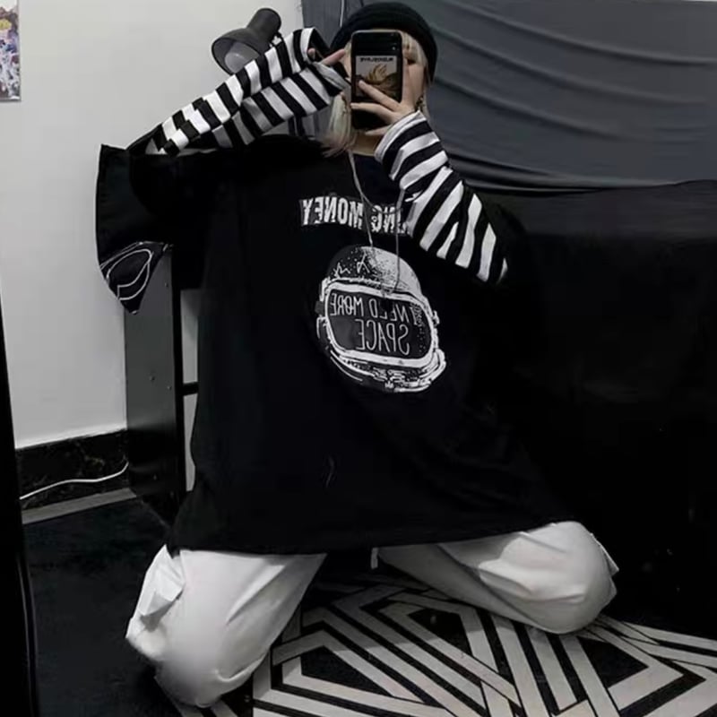 即納】レイヤード ボーダー トップス T213 layered border tops |