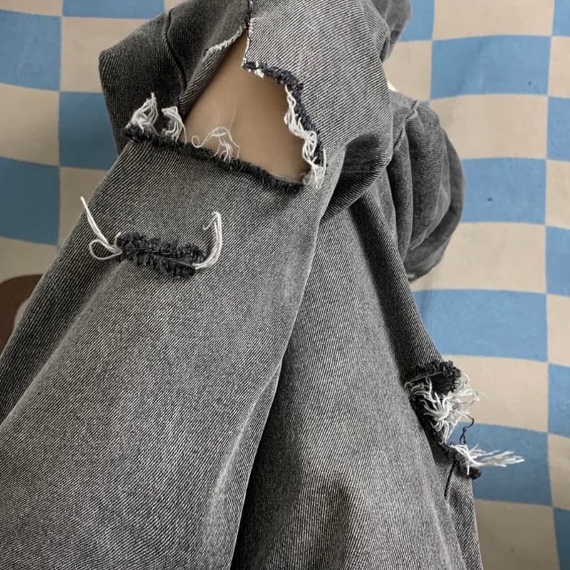 即納】GrayDenim(damage) Bt209 グレー ブラック ダメージ デニム |
