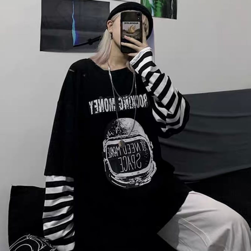 即納】レイヤード ボーダー トップス T213 layered border tops |