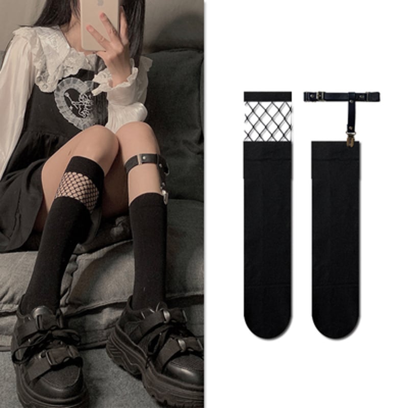 即納】Net Garter socks Ot43 ガーターベルト 網タイツ 網みソックス