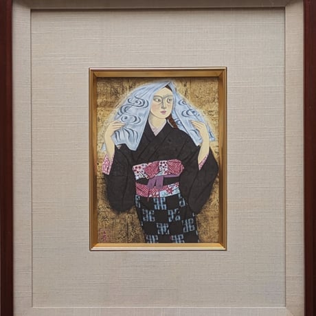 森田曠平　陶板画　「洛北おとめ」　額装品　版上落款印譜