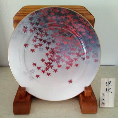 田渕俊夫　絵皿４枚組　「春・夏・秋・冬」　桐共箱　制作証明書（松坂屋）