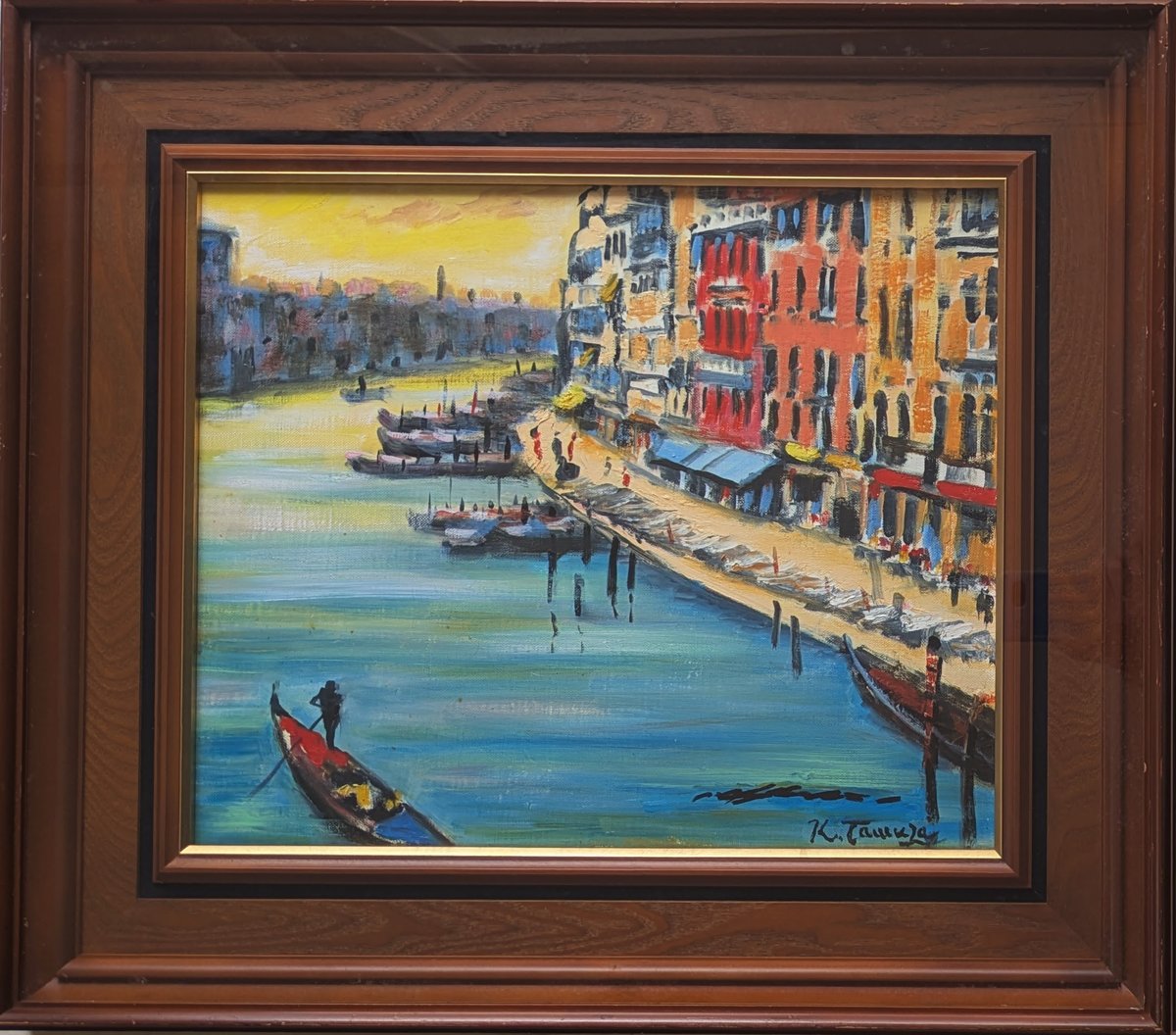 田村幸之介 油彩（油絵） 「ベネチア風景」 旧木製額装 サイン・裏書