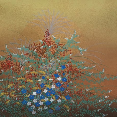 石踊達哉　版画（リトグラフ）「秋草（源氏物語・鈴虫より）」　限定版　自筆サイン　証明書