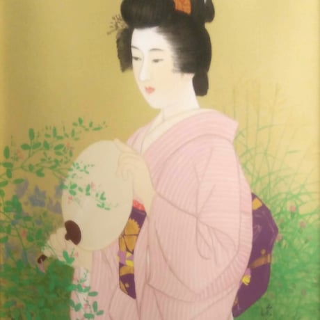 伊東深水　版画（リトグラフ）　「千種の庭」　高級版画用額装
