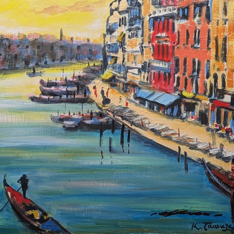 田村幸之介 油彩（油絵） 「ベネチア風景」 旧木製額装 サイン・裏書