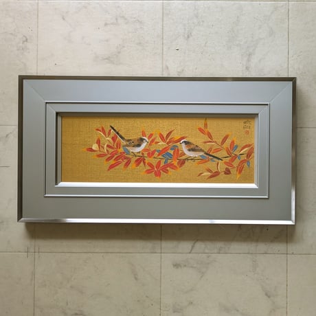 川島睦郎　日本画　「柄長」　共シール　高級額装（美品）　落款・印譜