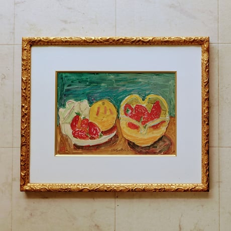 鈴木信太郎　水彩画　「静物」　高級額装　落款　自筆サイン