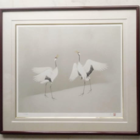 上村淳之　版画（シルクスクリーン）　「双鶴」　高級版画額装・限定版