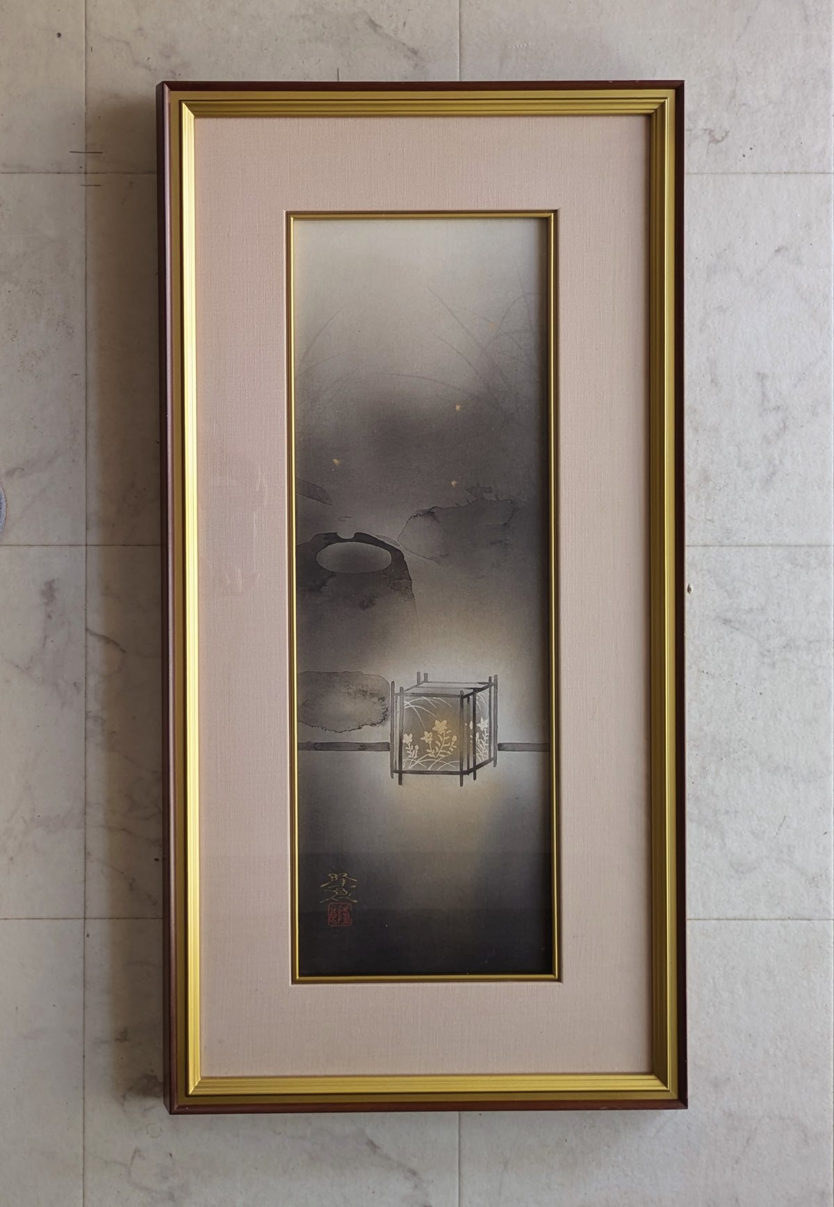 「醍醐の桜」　佐藤隆良　絵画　日本画　風景画　額装　共シール　箱袋有り 佐藤隆良 日本画（水墨・金泥） 「秋夜」 注文高級額装(美品） 落款