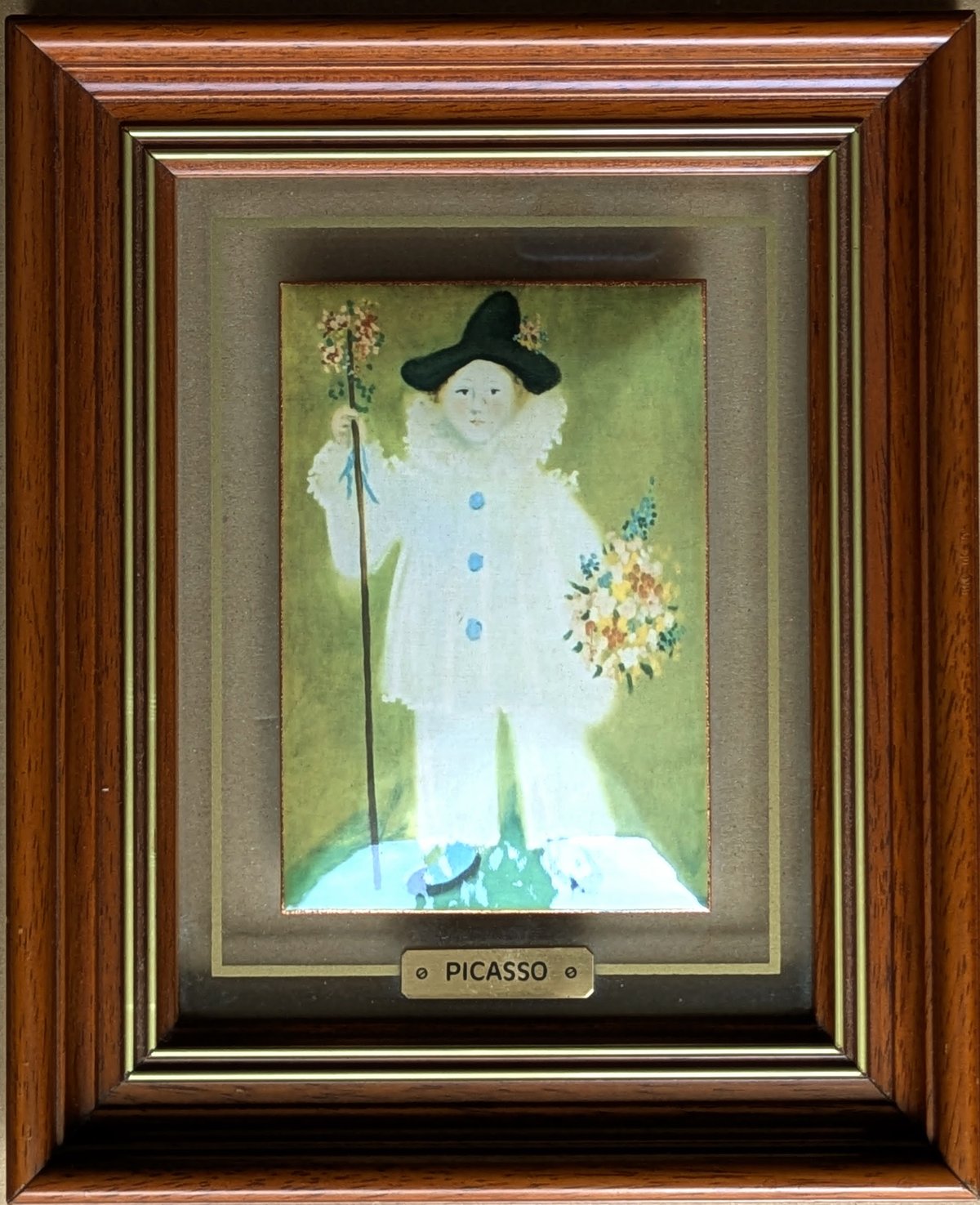 パプロピカソ陶板画、ピカソ142／300、ピカソ陶板画、お子様の食事、陶版画 パブロ・ピカソ 陶板画 「花束を持つピエロに扮したパウロ」 特別額装