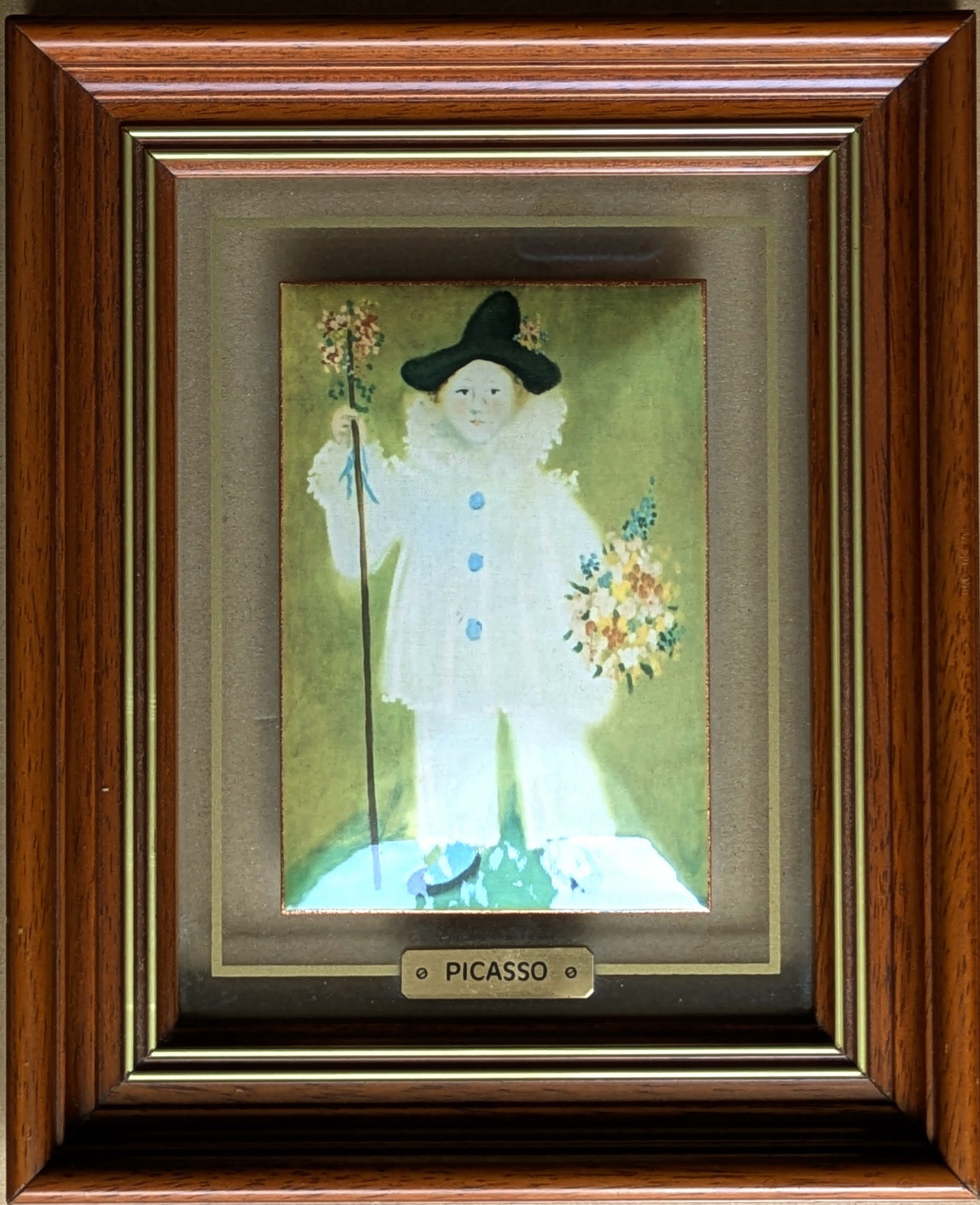 パブロ・ピカソ 陶板画 「花束を持つピエロに扮したパウロ」 特別額装